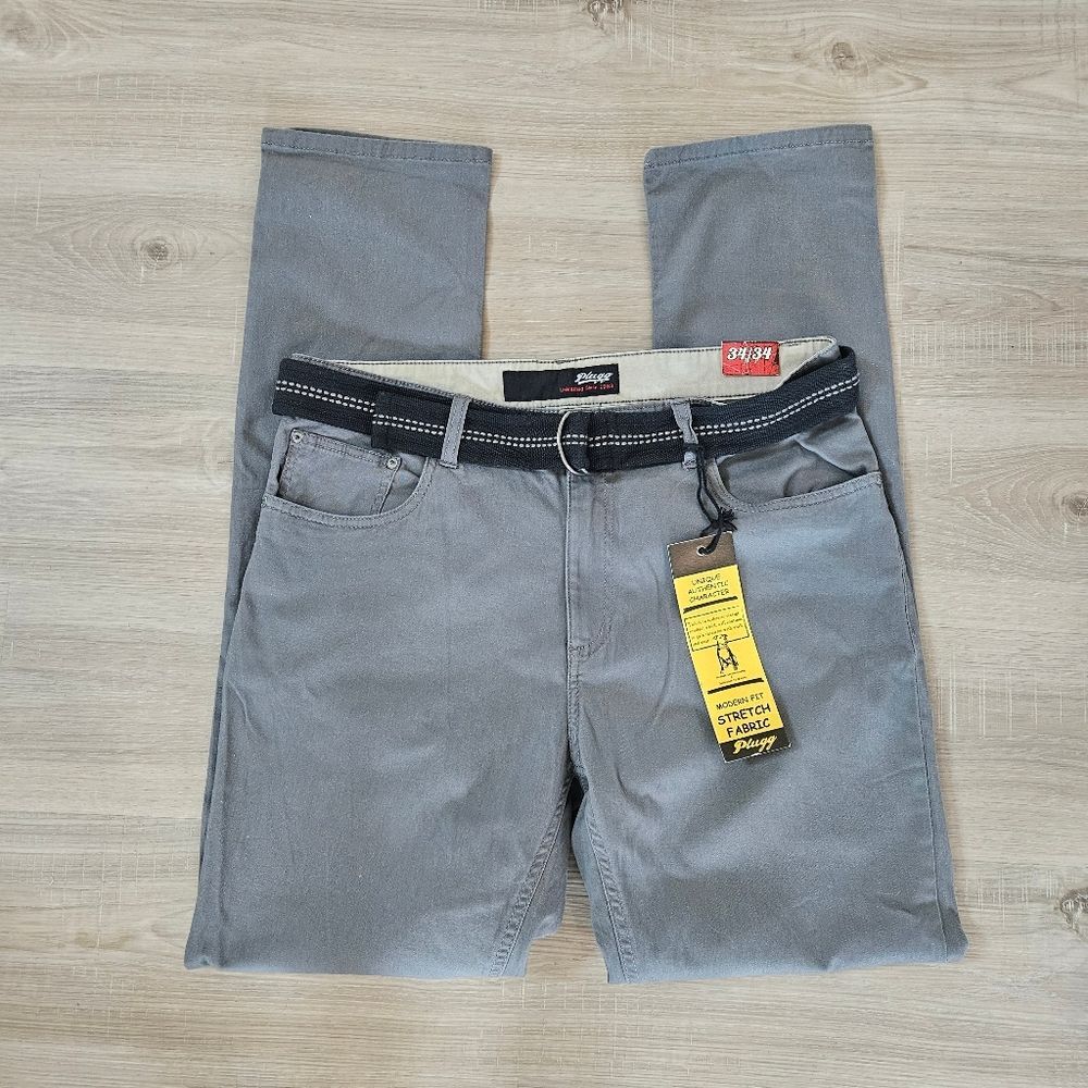 Plugg Pants Men Size 34 x 34 Gray Modern Fit Stretch Fabric Cotton Blend NWT